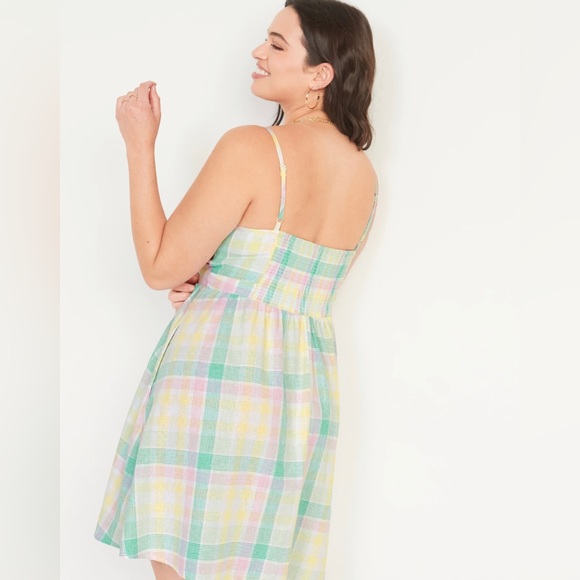 Green madras Fit & Flare Tie-Front Smocked Printed flowy tunic Dress size 4X new - Picture 3 of 8